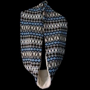 Vera Bradley Playful Penguin Blue & Black Cozy Cowl Infinity Scarf Fleece Lined